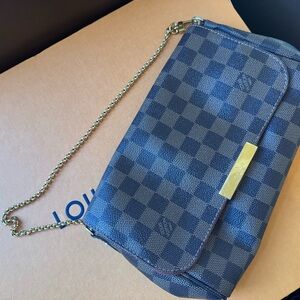 Louis Vuitton Navy Checkered Clutch with Gold Chain